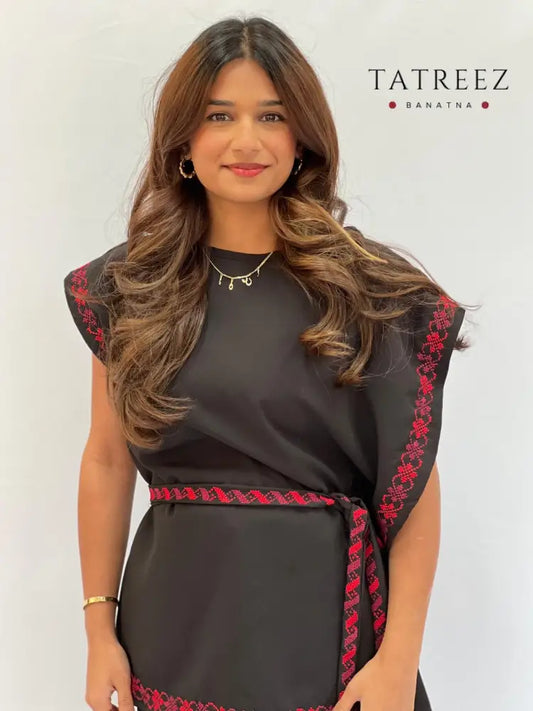 Modern Black Cut Top with Delicate Palestinian Embroidery - Versatile Free Size One size Clothing & Wearables