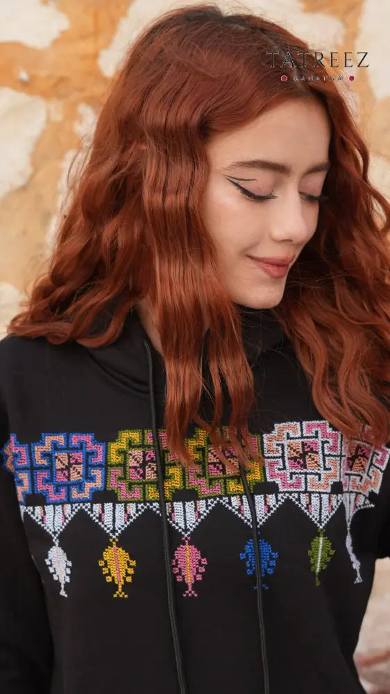Black Hoodie – Handmade Palestinian Shepherd Tatreez - Clothing & Wearables