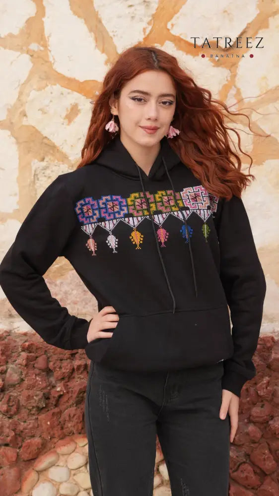 Black Hoodie – Handmade Palestinian Shepherd Tatreez - Clothing & Wearables