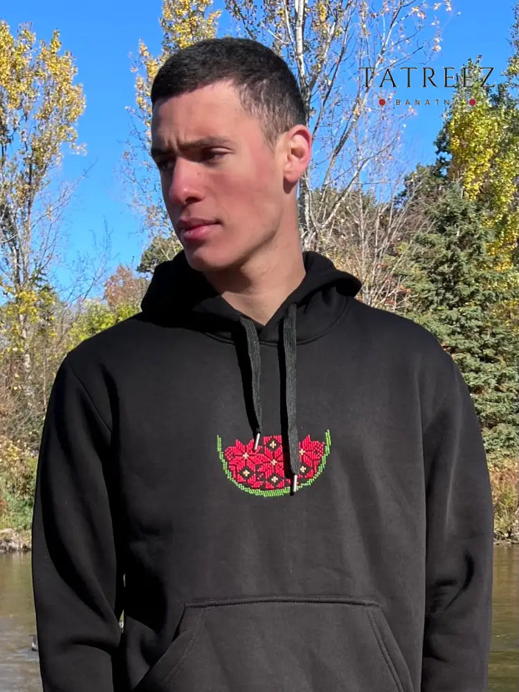 Embroidered Watermelon Black Hoodie | Handmade Palestinian Tatreez Clothing & Wearables
