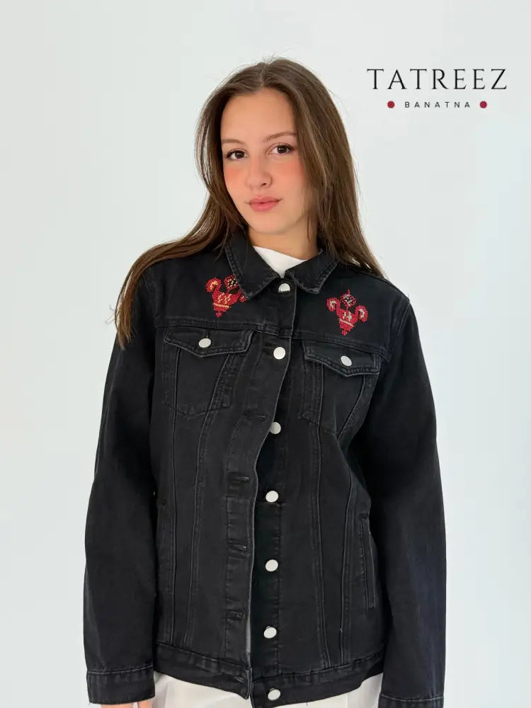 Black Jeans Jacket with Stunning Bright Color Embroidery - A Passionate Creation Clothing & Wearables