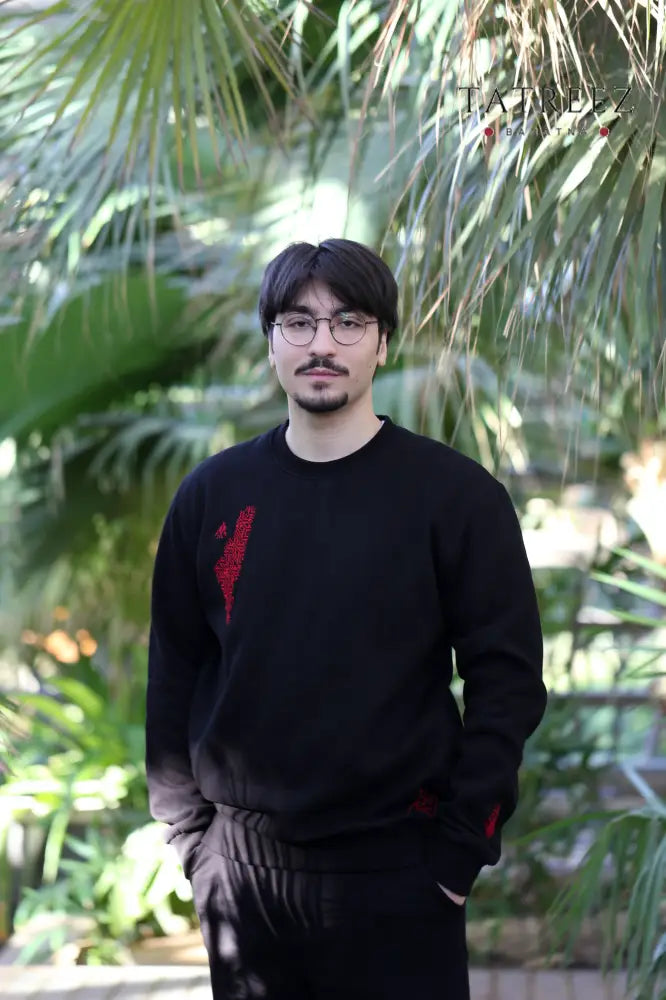 Handmade Black Sweatshirt with Palestinian Map Embroidery Clothing & Wearables