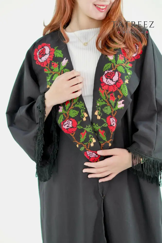 Blossom: Elegant Hand-Embroidered Flower Abaya with Customizable Features One size Clothing & Wearables