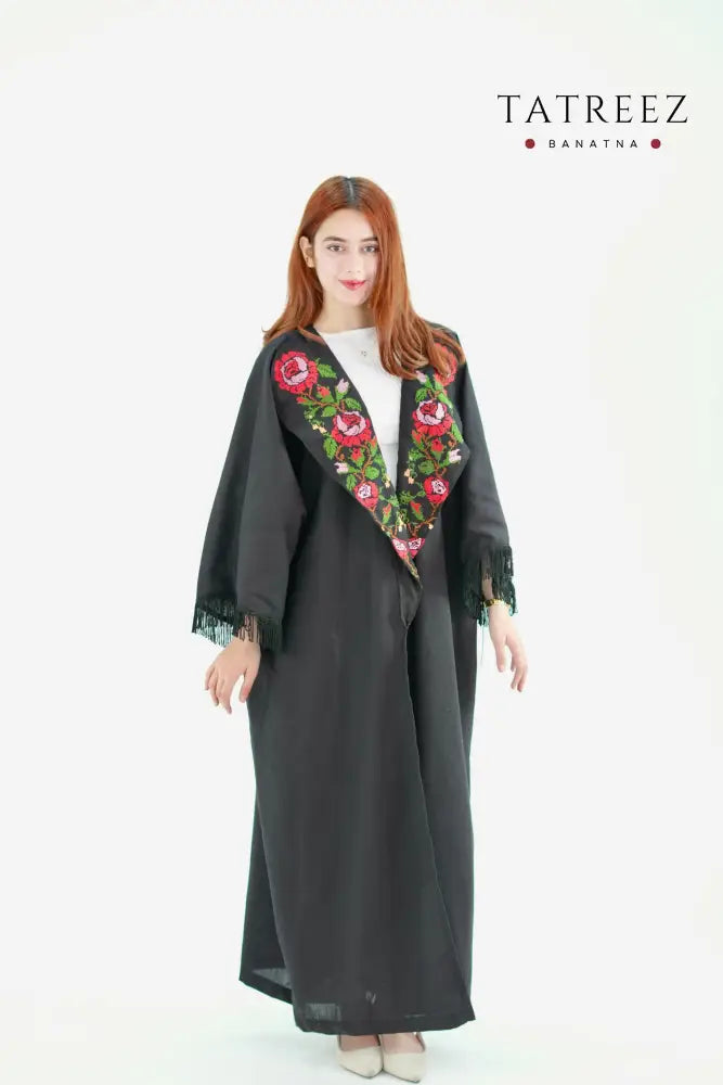 Blossom: Elegant Hand-Embroidered Flower Abaya with Customizable Features One size Clothing & Wearables