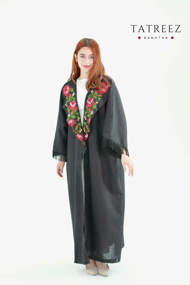 Blossom: Elegant Hand-Embroidered Flower Abaya with Customizable Features One size Clothing & Wearables