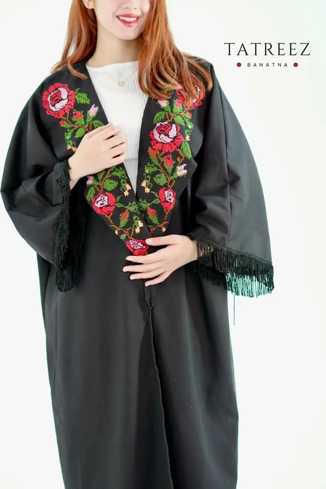 Blossom: Elegant Hand-Embroidered Flower Abaya with Customizable Features One size Clothing & Wearables