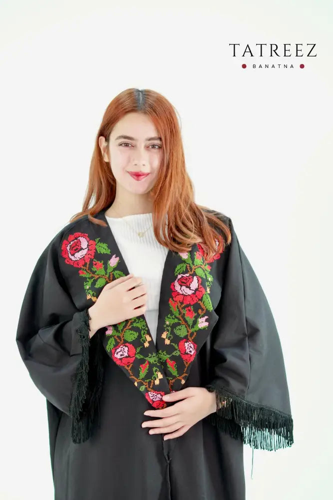 Blossom: Elegant Hand-Embroidered Flower Abaya with Customizable Features One size Clothing & Wearables