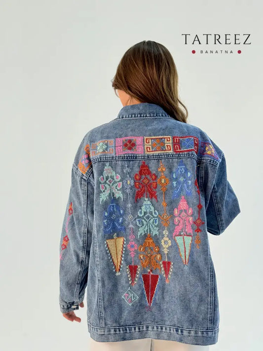 Blue Jeans Jacket with Stunning Bright Color Embroidery - A Passionate Creation Clothing & Wearables