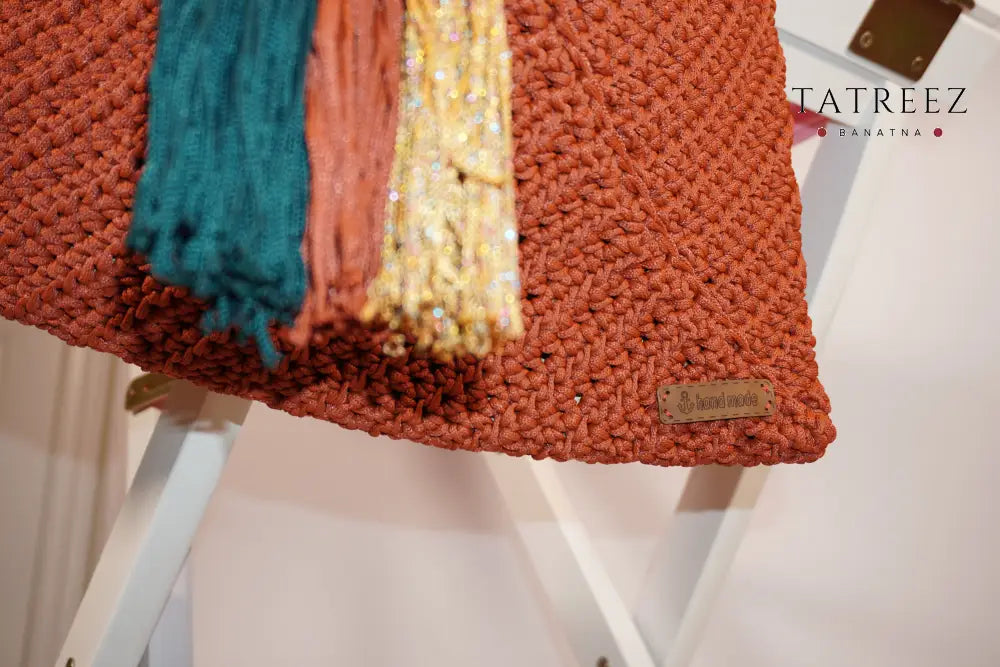 Handmade Crochet Brick Terracotta Bag with Tassels | Tatreez Banatna Accessories