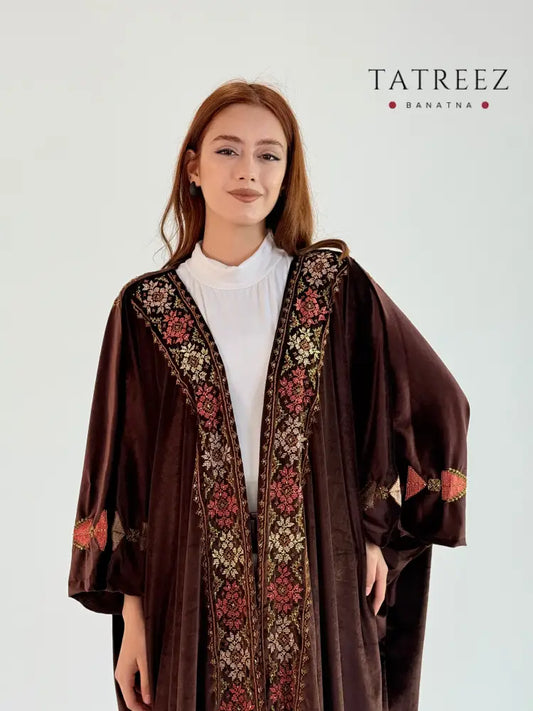 Luxurious Brown Mokhmal Abaya/Bisht with Handmade Embroidery Brown Clothing & Wearables