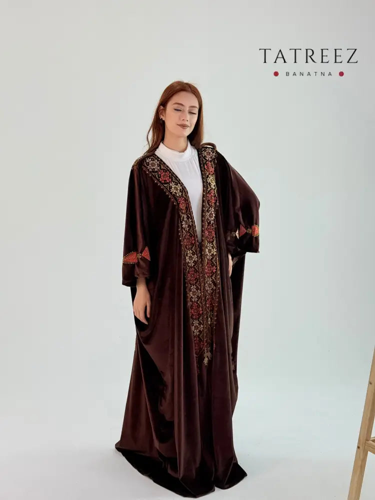 Luxurious Brown Mokhmal Abaya/Bisht with Handmade Embroidery Brown Clothing & Wearables