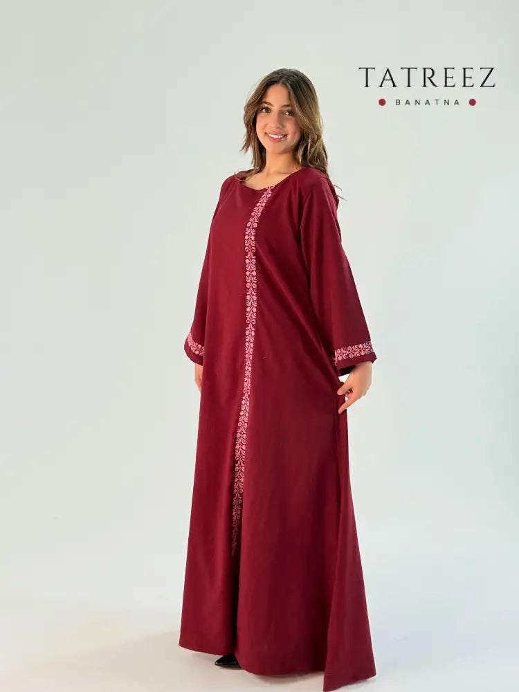 Elegant Burgundy Abaya with Exquisite Handmade Embroidery | Perfect Fit for All Sizes One size Clothing & Wearables