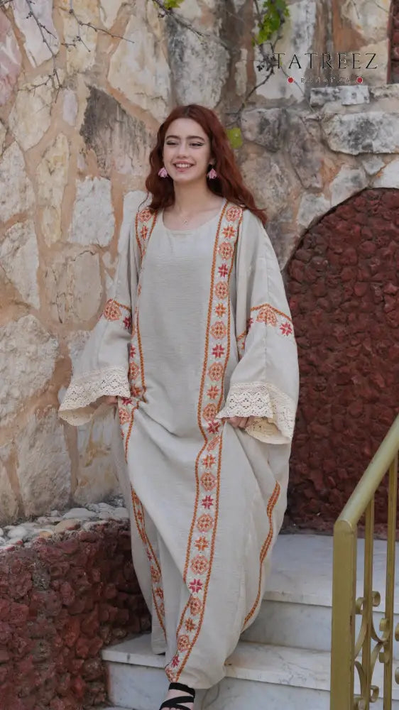 Pearl Abaya - Handmade Elegance with Red Embroidery (Copy) - One size - Clothing & Wearables