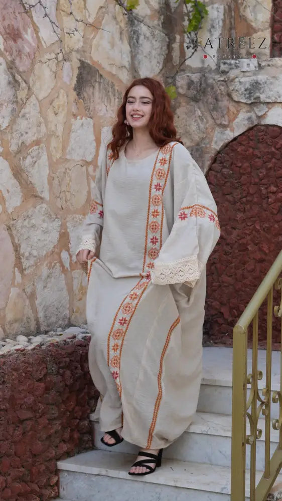Pearl Abaya - Handmade Elegance with Red Embroidery (Copy) - One size - Clothing & Wearables