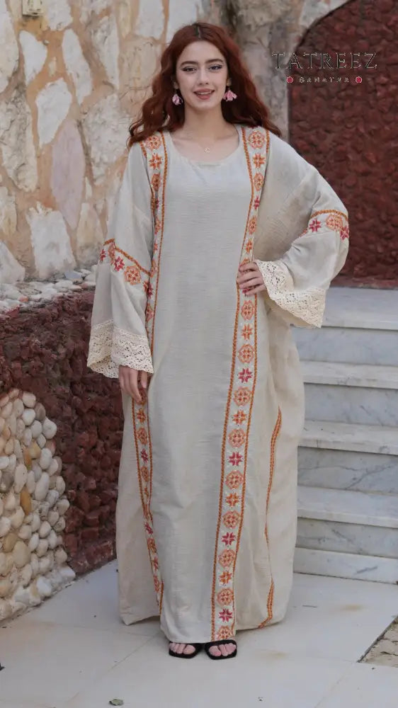 Pearl Abaya - Handmade Elegance with Red Embroidery (Copy) - One size - Clothing & Wearables