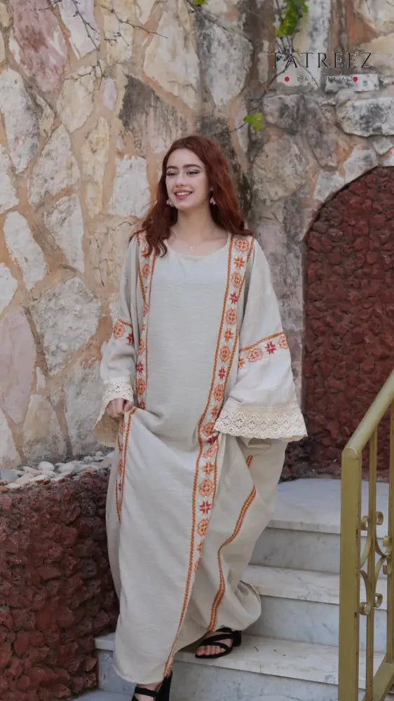 Pearl Abaya - Handmade Elegance with Red Embroidery (Copy) - One size - Clothing & Wearables