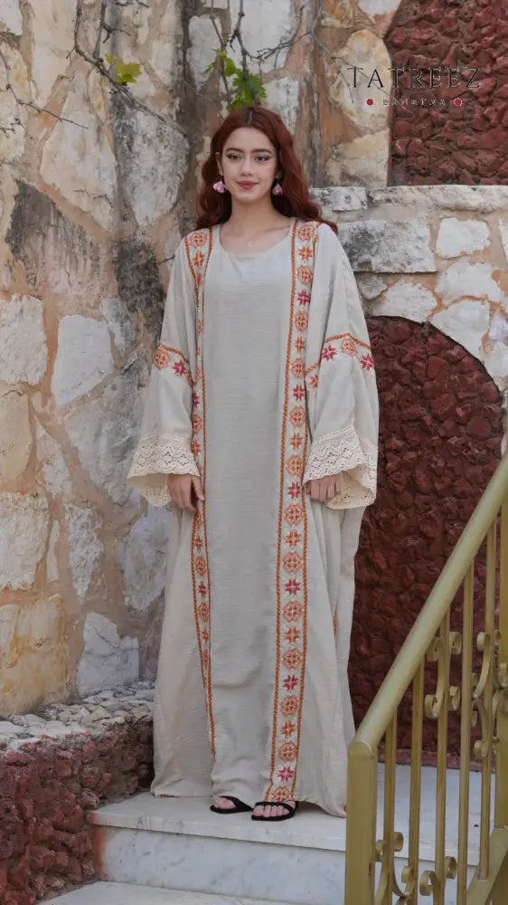 Pearl Abaya - Handmade Elegance with Red Embroidery (Copy) - One size - Clothing & Wearables