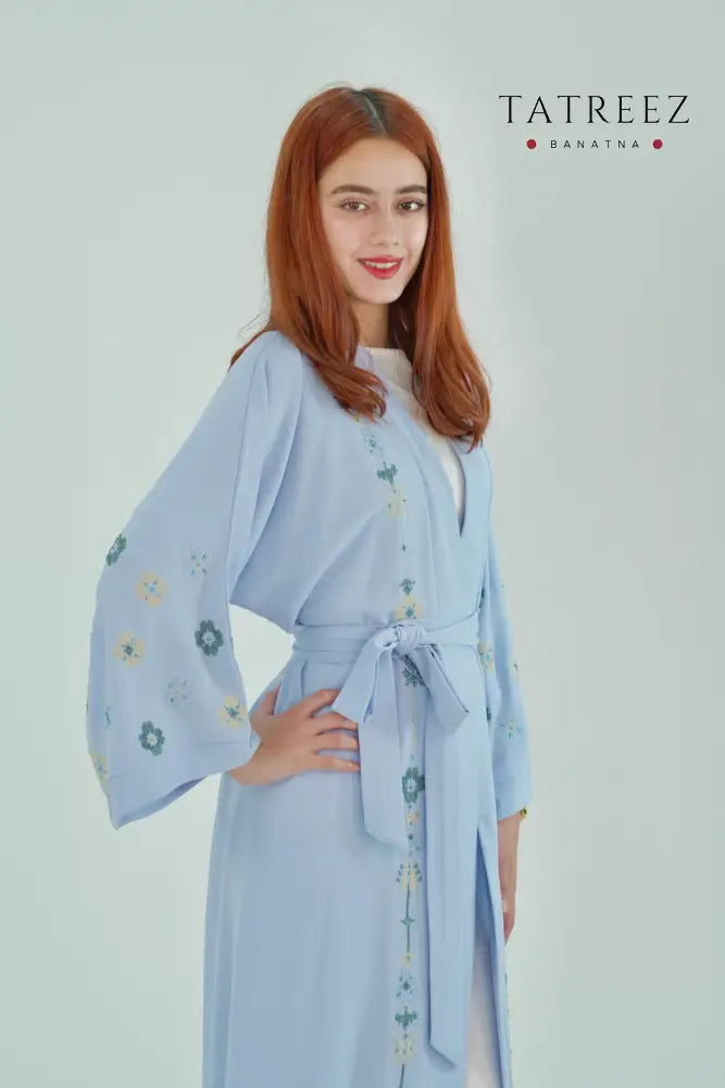Celestial Charm Handmade Abaya – Elegant Baby Blu - One size - Clothing & Wearables