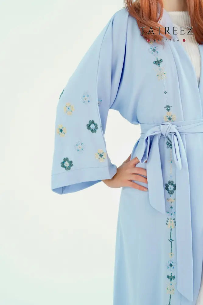Celestial Charm Handmade Abaya – Elegant Baby Blu - One size - Clothing & Wearables