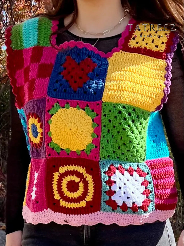 Colorful Crochet Sleeveless Top | Handmade | Tatreez Banatna Clothing & Wearables
