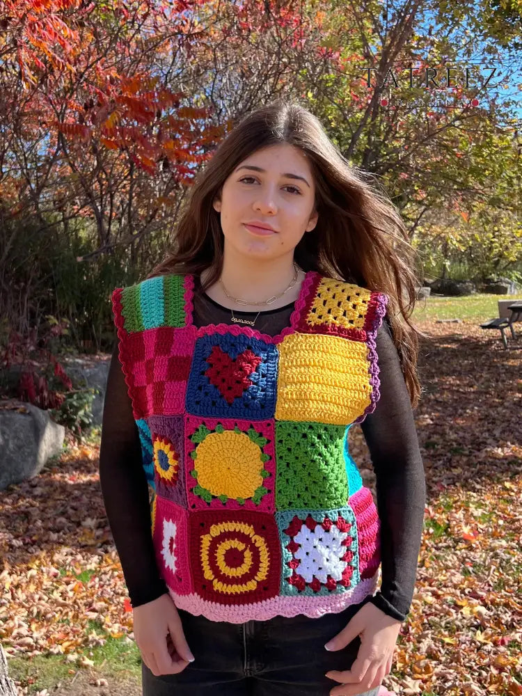 Colorful Crochet Sleeveless Top | Handmade | Tatreez Banatna Clothing & Wearables