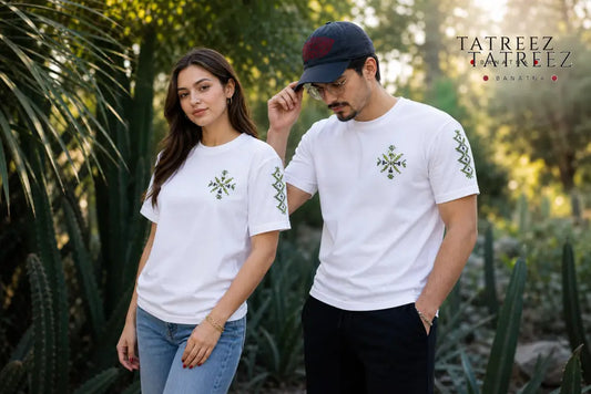 Cotton T-Shirt – Handmade Olive Tree Palestinian Tatreez Motifs - Clothing & Wearables