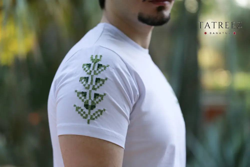 Handmade Cotton T-Shirt with Olive Tree Motifs | Wear With Honor Clothing & Wearables