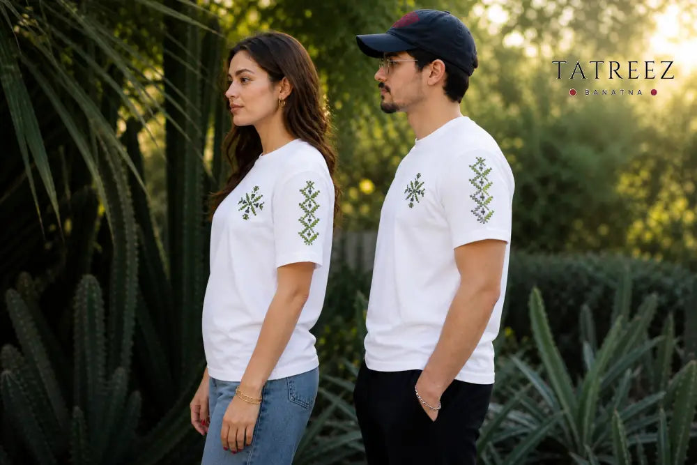 Cotton T-Shirt – Handmade Olive Tree Palestinian Tatreez Motifs - Clothing & Wearables