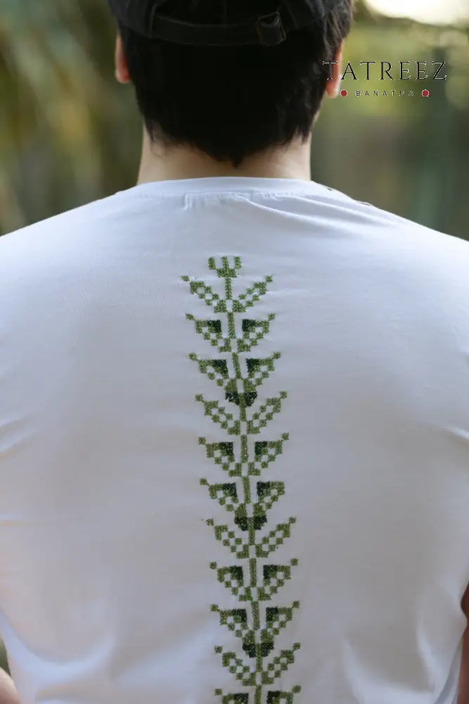 Handmade Cotton T-Shirt with Olive Tree Motifs | Wear With Honor Clothing & Wearables