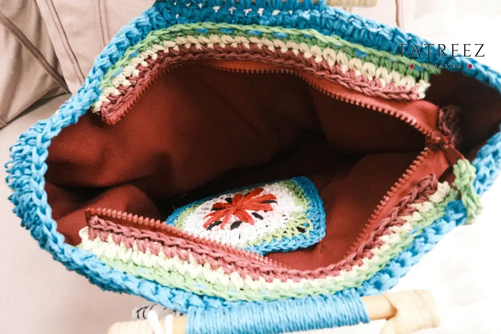 Exclusive Handmade Crochet Bag - Medium Size with Watermelon & Kufiya Design | tatreez Banatna Accessories
