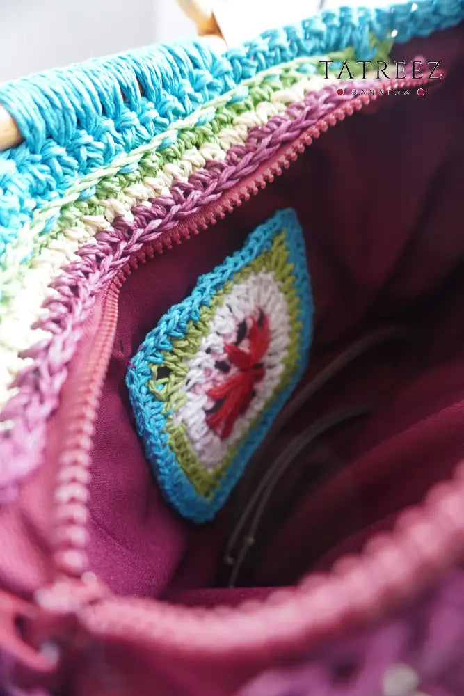 Exclusive Handmade Crochet Bag - Medium Size with Watermelon & Kufiya Design | tatreez Banatna Accessories