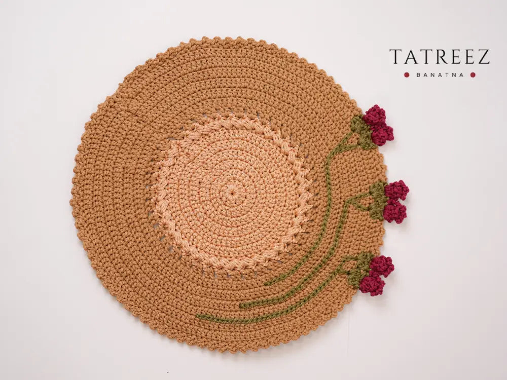Crochet Round Placemats | Floral Table Decor Set | Tatreez Banatna Beige Accessories