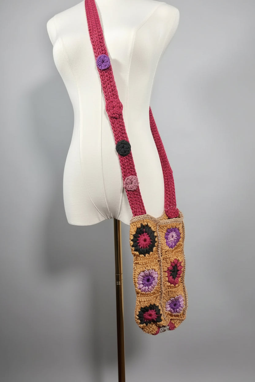 Crochet Shiny Gold| Purple Bottle Cover | Floral Handmade | Tatreez Banatna Accessories