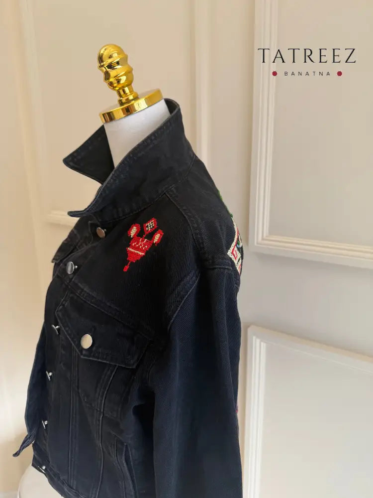 Dalla Jacket: Black with Handcrafted Palestinian Embroidery in Vibrant Colors Clothing & Wearables