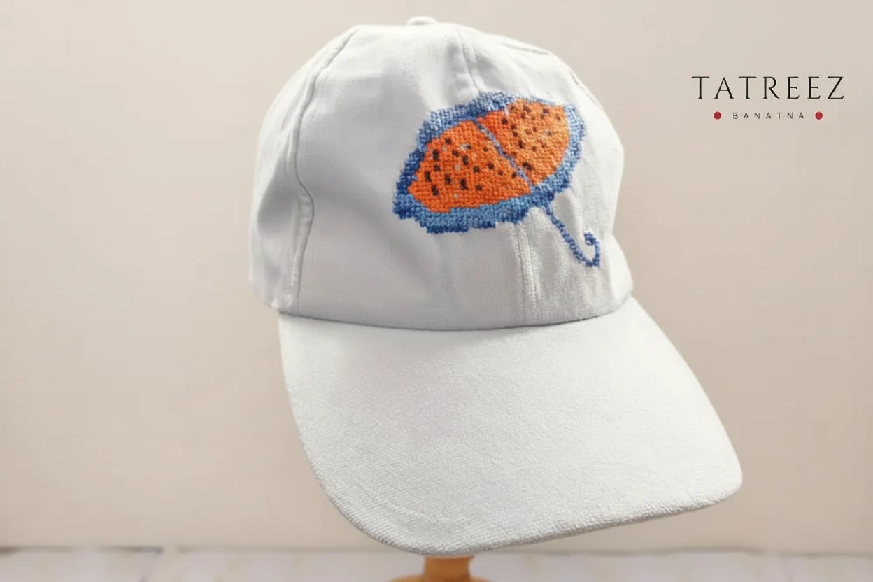 Dreams Hat | Light Blue Unique Handmade Watermelon Umbrella Embroidery for Everyday Elegance Clothing & Wearables