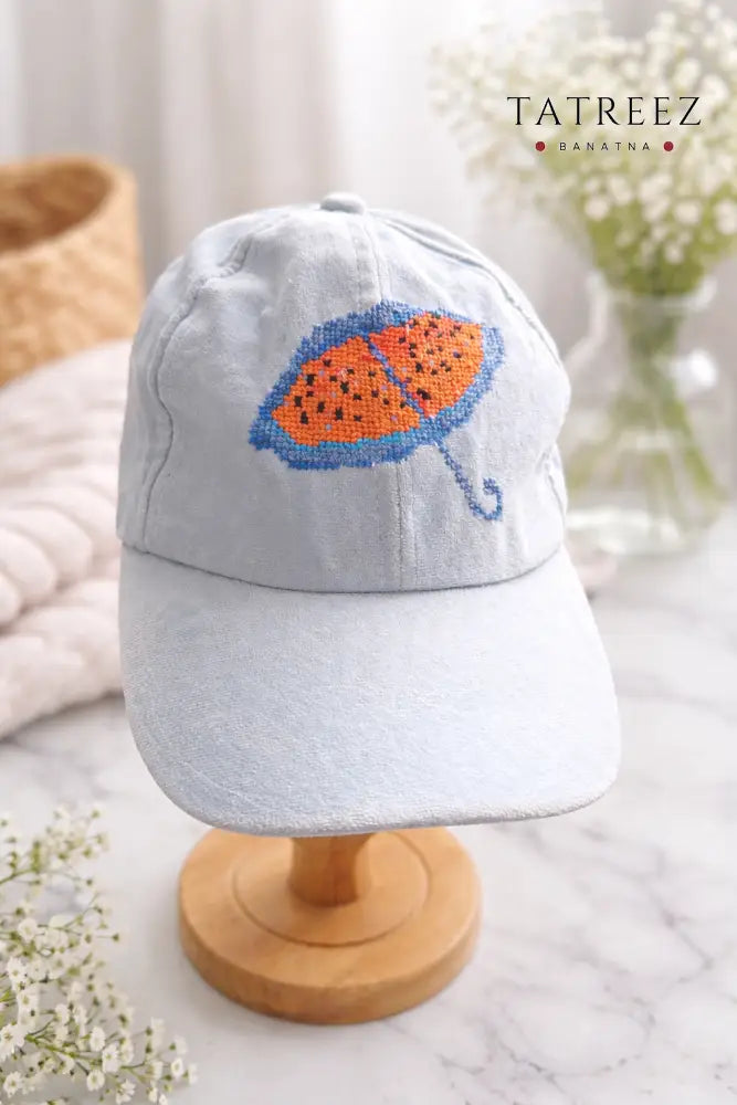 Dreams Hat | Light Blue Unique Handmade Watermelon Umbrella Embroidery for Everyday Elegance Clothing & Wearables