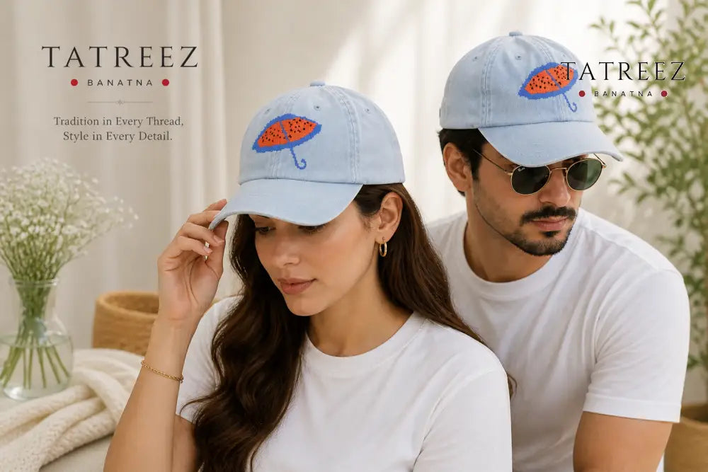 Dreams Light Blue Hat – Handmade Watermelon Tatreez - Clothing & Wearables