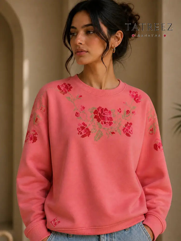 Dreamy Flower Sweater – Hand-Embroidered Palestinian Tatreez - Clothing & Wearables