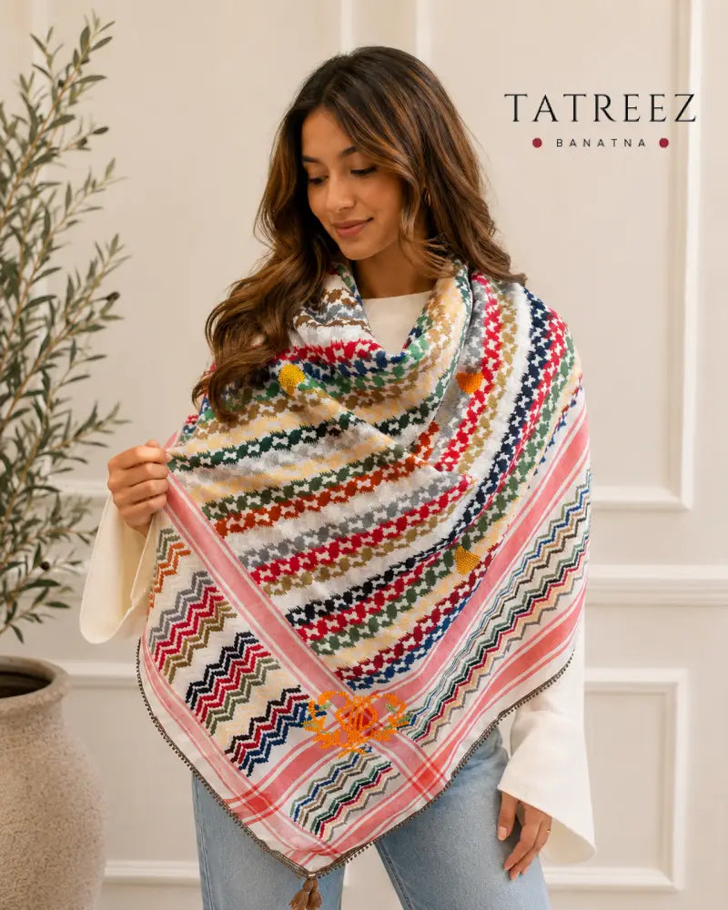 Earthy Handmade Kofea: Elegant Beige with Vibrant Embroidery - Accessories