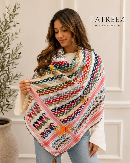 Earthy Handmade Kofea: Elegant Beige with Vibrant Embroidery - Accessories