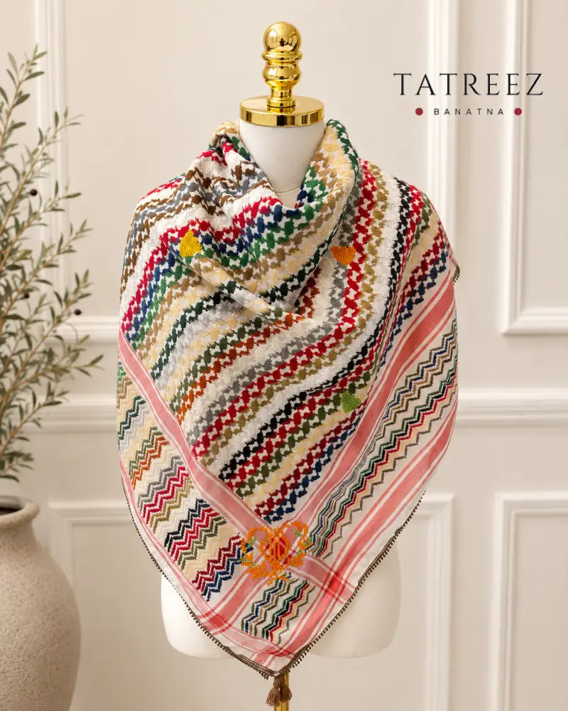Earthy Handmade Kofea: Elegant Beige with Vibrant Embroidery - Accessories