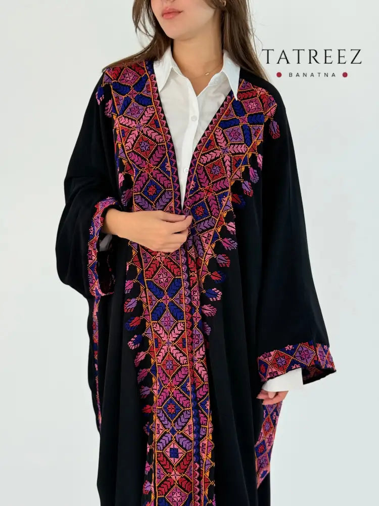 Elegant Crepe Georgette Handmade Embroidered Black Bisht - Exclusive Design One size Clothing & Wearables