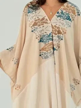 Elegant Handmade Kimono in Off White Crepe Georgette with Embroidery