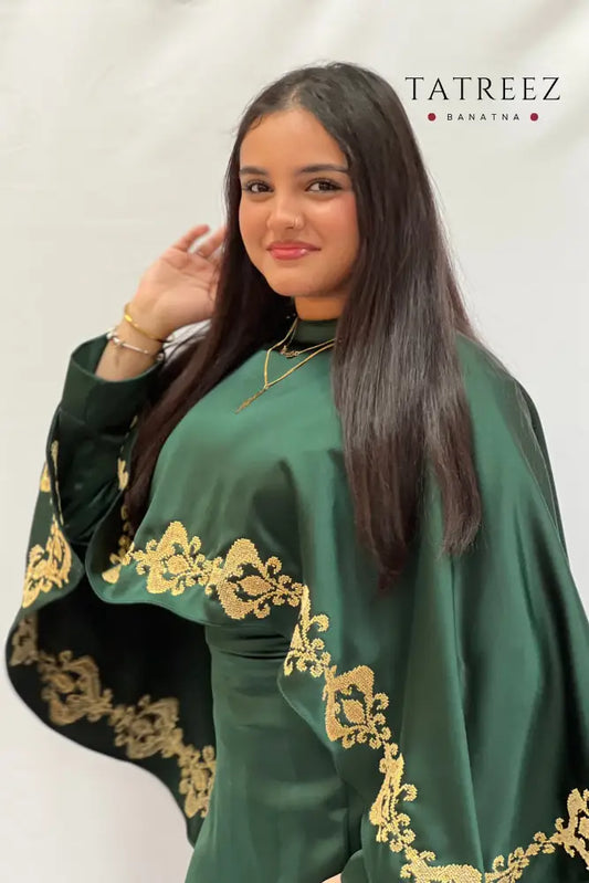 Elegant Kadeena Abaya with Handmade Gold Embroidery - Custom Sizes Available One size Clothing & Wearables