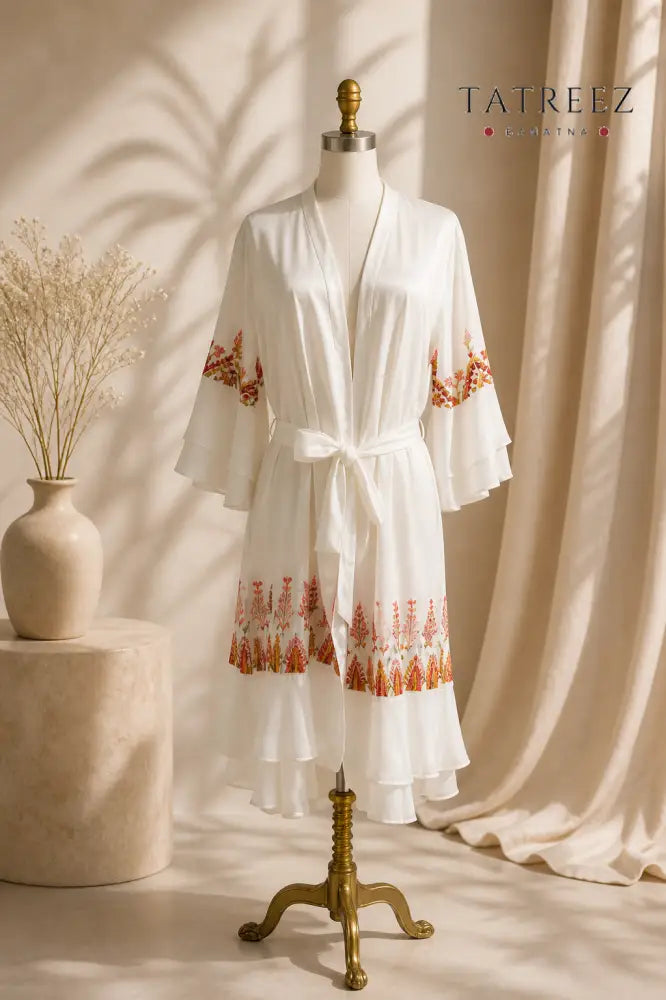 Elegant Light Beige Satin Handmade Embroidery Bride Robe - Clothing & Wearables