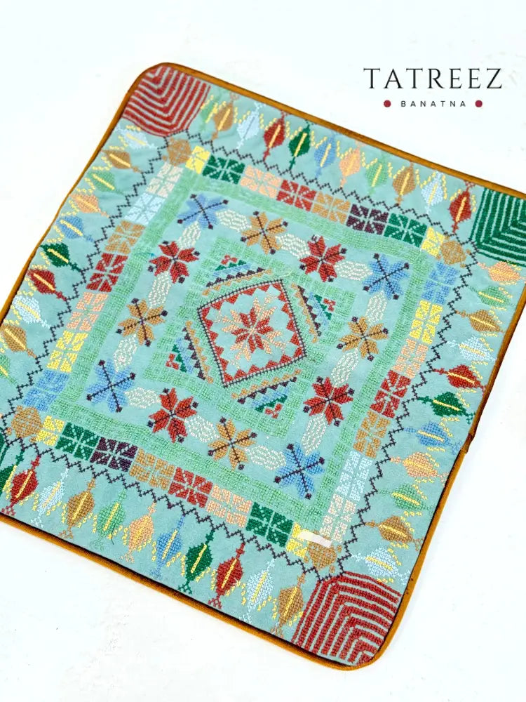 Embroidered Cushion Cover | Palestinian Heritage | Tatreez Banatna Teal Accessories