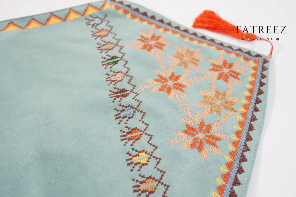 Embroidered Suede Table Runner | Handmade | Tatreez Banatna Teal Accessories