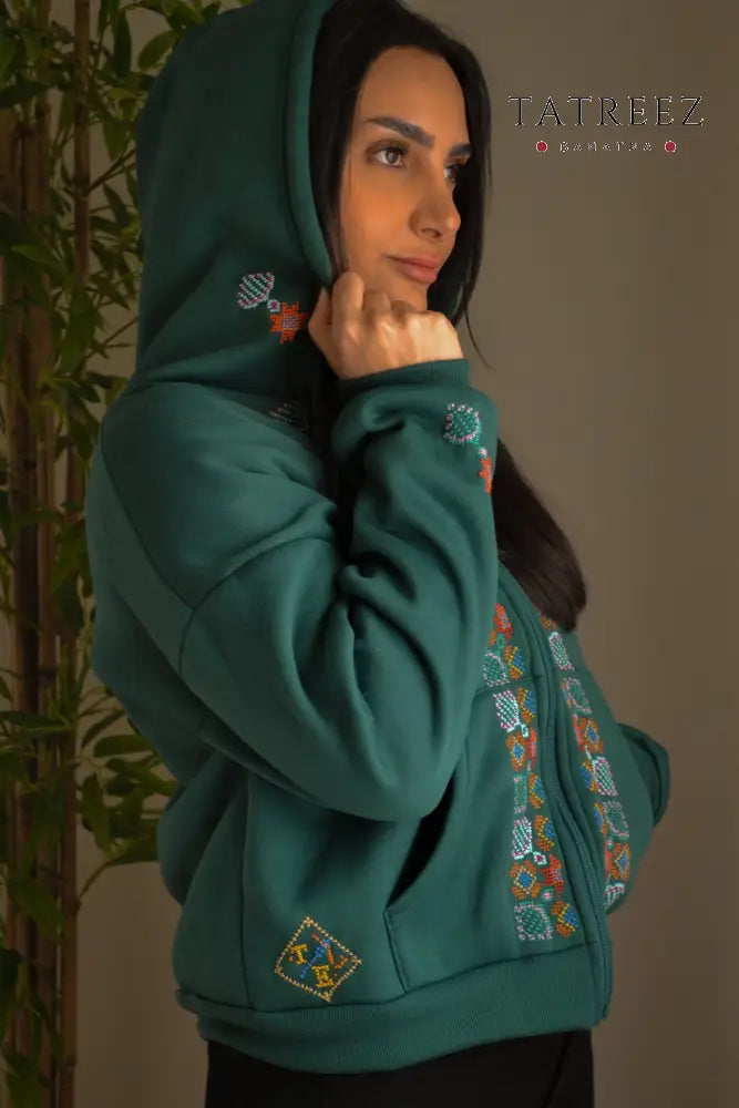 Cozy Handmade Embroidered Zipper Hoodie for Resilient Women - Clothing & Wearables