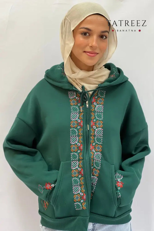 Cozy Handmade Embroidered Zipper Hoodie for Resilient Women Clothing & Wearables