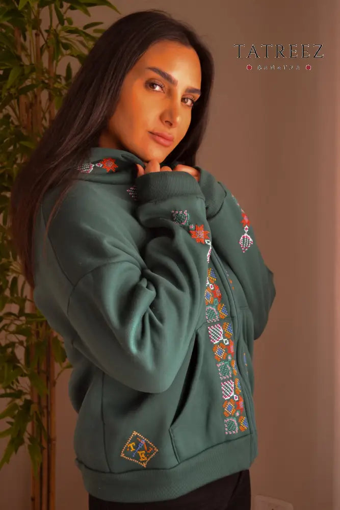 Cozy Handmade Embroidered Zipper Hoodie for Resilient Women - Clothing & Wearables